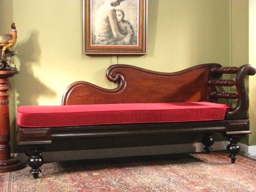 ANTIQUE AUSTRALIAN COLONIAL CEDAR +VELVET MINER'S COUCH CHAISE SOFA SETTEE c1860 - Picture 3 of 17