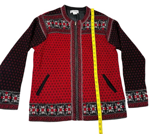 North Style Full Zip 100% Wool Cardigan Women’s Size Medium Fair Isle Nordic Red - Picture 3 of 8