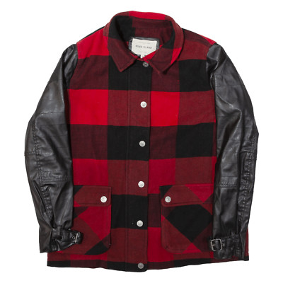 RIVER ISLAND Shacket Faux Leather Sleeve Womens Jacket Red Check