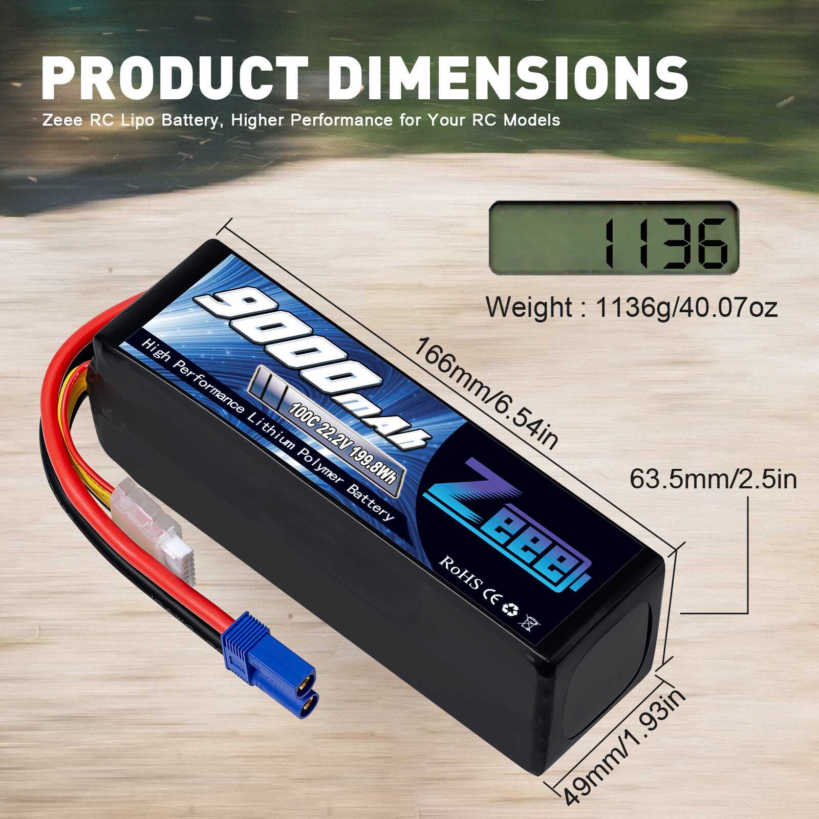 Waterfall Display Hooks HOOVO 2S Lipo Battery 7.4V 8000mAh 120C - Hard Case RC Car Battery With EC5 Plug 2-Pack EC5 Connector Lipo For 1/8 1/10 Scale Vehicles