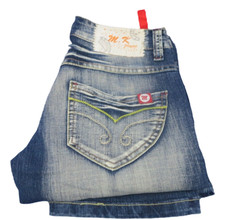 MK Jeans Hüftjeans Damen Gr. 26 Untersetzt - W34 L30 Blau Casual-Look Hose #018