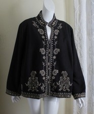Silkland 2x Black Silk Lux Persian Floral Blazer Jacket Embroidered Art-to-wear 