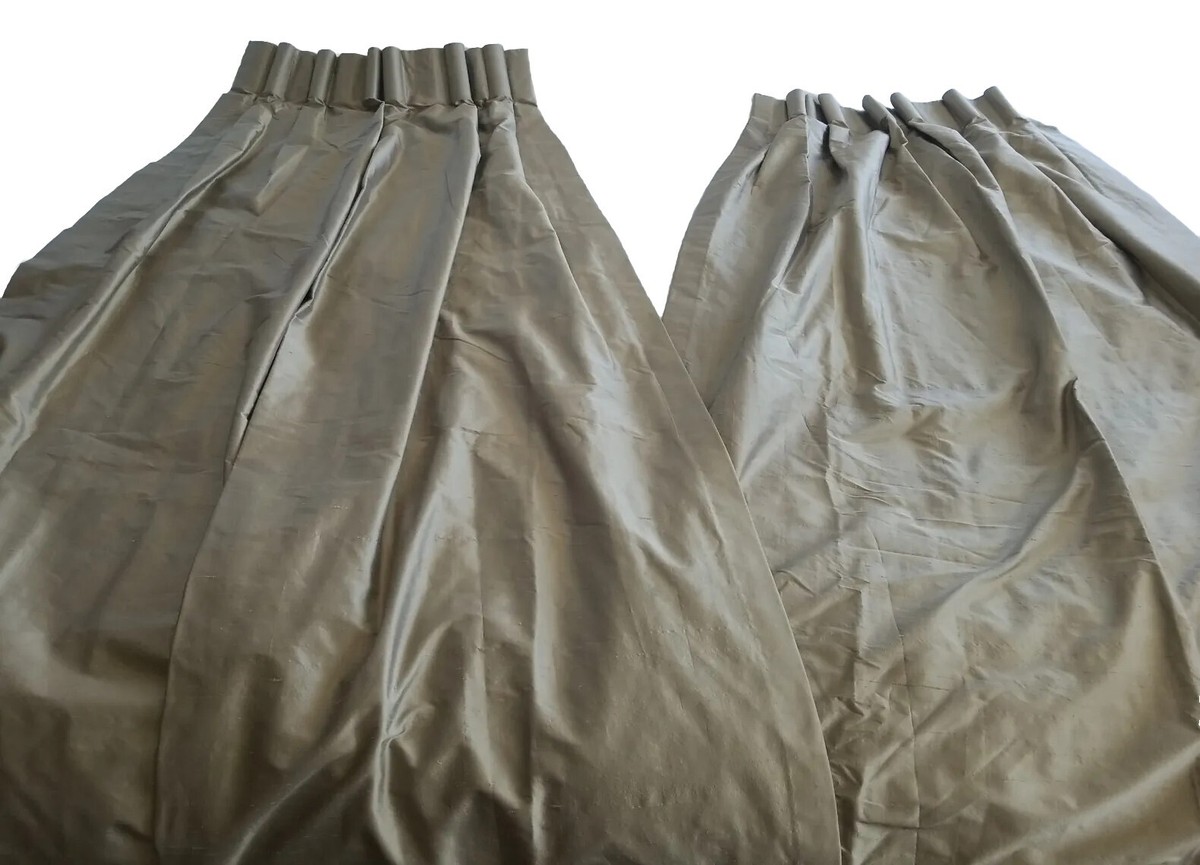Paire De Rideaux Doublés En Soie Bronze – Taille L 99 X 98 Pouces – Classique