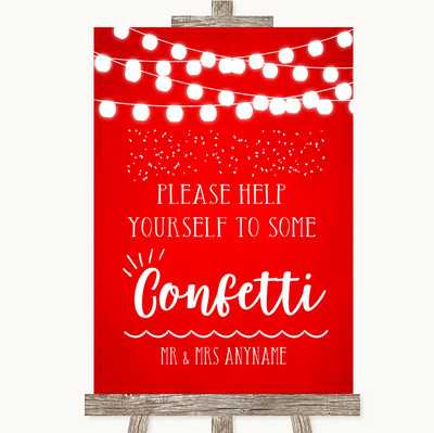 Personalisiertes Hochzeitsschild rotes Aquarell Lichter Nimm etwas Konfetti
