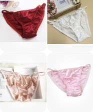 4 Pieces-Ladies/Girls 100 mulberry silk panties briefs bikinis w/bow-Size L/XL
