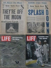 APOLLO 11 1969 MOON VINTAGE FRONT PAGE COVERAGE LIFE MAGAZINE NEW YORK POST