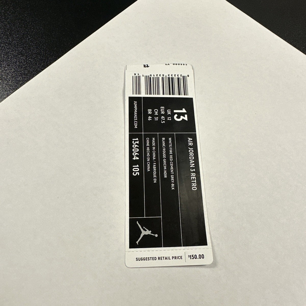 136064 105 Nike Air Jordan 3 Retro 2011 Size 13 NEW Box Label
