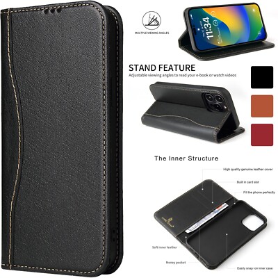 Original Leather Flip Wallet Card Case For iPhone 17 16 15 14 Plus 13 12 Pro Max