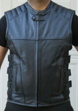 Swat Style Perforated Leather Vest Men Motorcycle Biker Tactical Concealed Carry