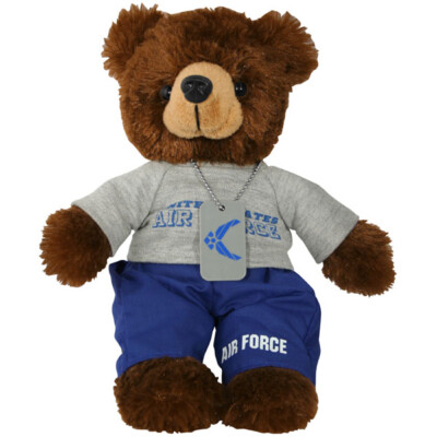 NEW United States Air Force Plush Bear with Imprinted PT Wear and dog tag.