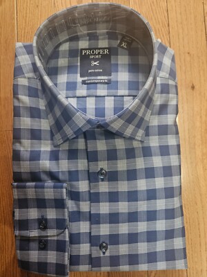 SIZE XL PROPER SPORT Blue Checked Long Sleeve Shirt Lot #5