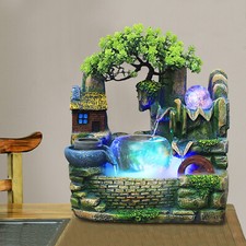 Neu Wasserfallbrunnen LED Tisch Zimmerbrunnen Ornament mit Beleuchtung Desktop