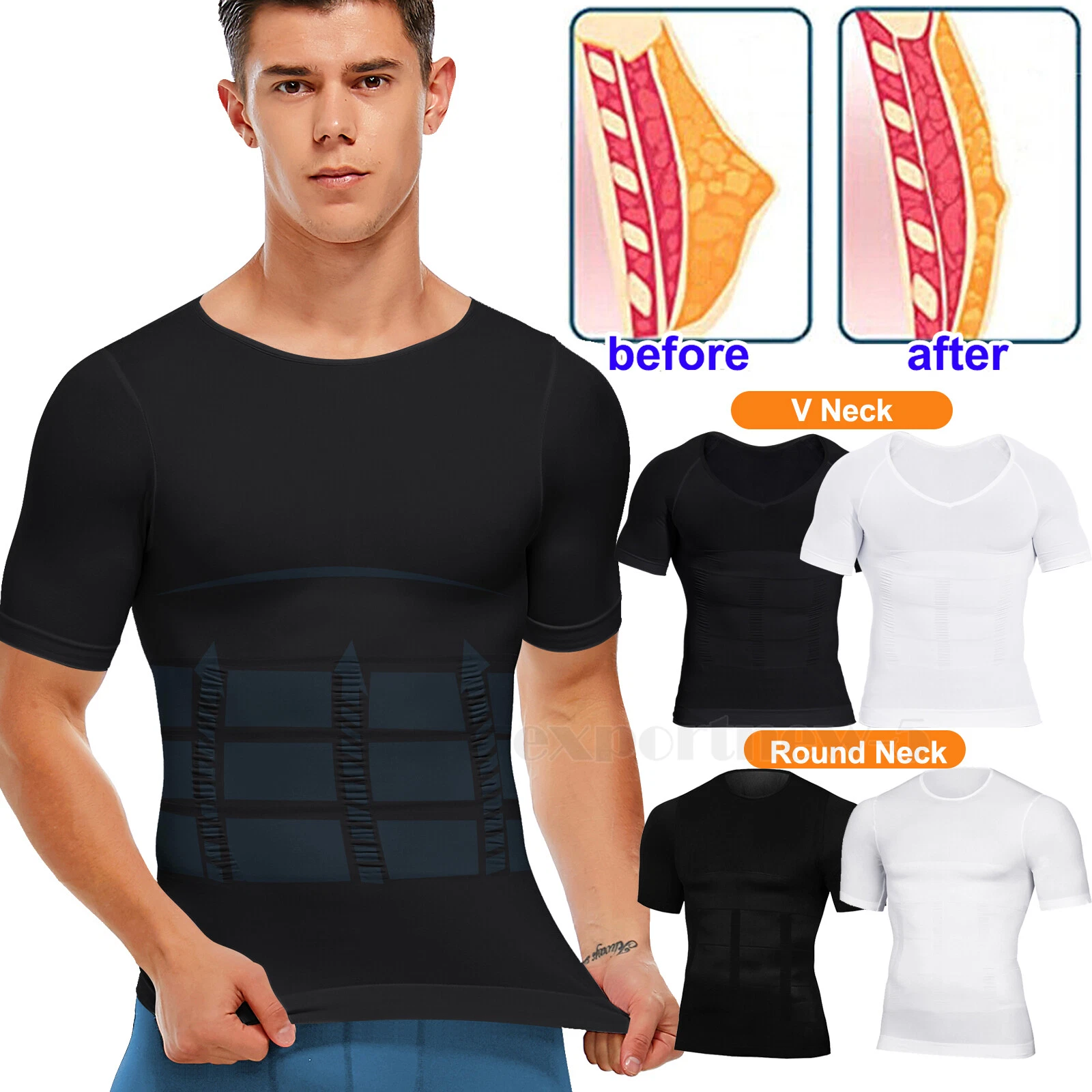 Men's Slimming Body Shaper Posture Corrector Vest Abdomen Compression Shirt Top