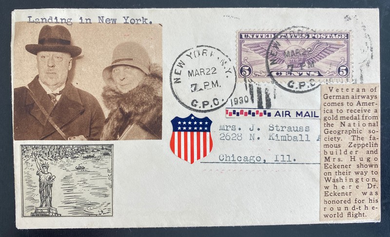 1930 New York USA Souvenir Cover Honoring Graf Zeppelin LZ 127 Dr Eckener Medal