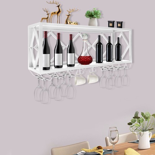 2-Tier Wall Mount Metal Wine Rack Hanging Wine Glass Shelf Holder White - 第 4/24 張圖片