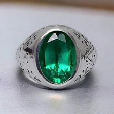 Emerald Gemstone With 925 Sterling Silver Ring For Men's #AL644
