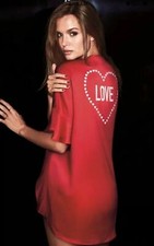 NEW Victoria's Secret Red Kimono ruffle short Robe w/ Love Heart ONE SIZE flirty