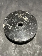 Vintage 3 1/2 Round Black Marble Lamp Base for Restoration - Made in Italy : NOS