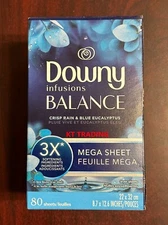Downy Infusions BALANCE Cloth MEGA Dryer Sheets CRISP RAIN BLUE EUCALYPTUS 80ct