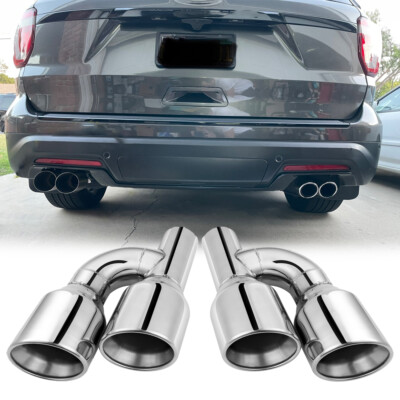 For Ford Explorer 2X Offset 2.5'' In Quad 4'' Out Dual Wall Exhaust Tips Pipe Tail