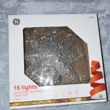 GE Silver Bethlehem Star Tree Topper with 16 Clear Lights