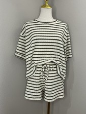 Cozy Lounge Set Small Oversized Top Stripe Matching Shorts Soft Knit