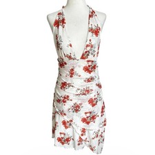 Shein Halter Bodycon Mini Dress Ruched Floral Medium Stretch Lined | 16-10