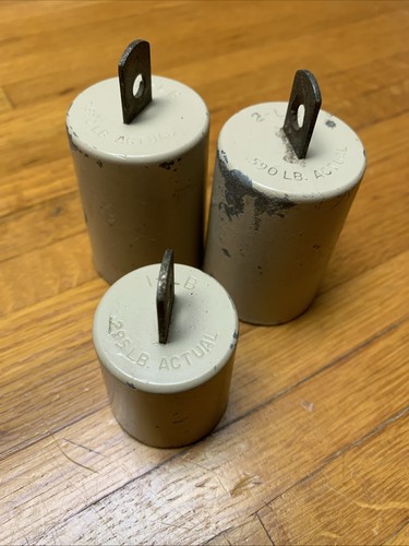 Vintage Beige Hanging Scale Weight Set 3 Weights 2 Pound & 1 Pound