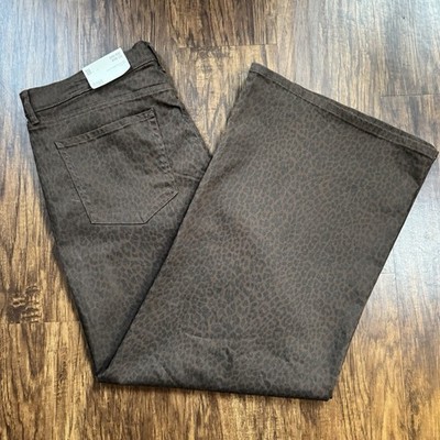 NWT a.n.a Brown Cheetah Print High Rise Wide Leg Jeans Women's Size 18 Stretch 