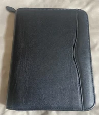 Vtg Day-Timer 7 Ring Classic Zip Black Leather? Planner Binder w/Hole Punch