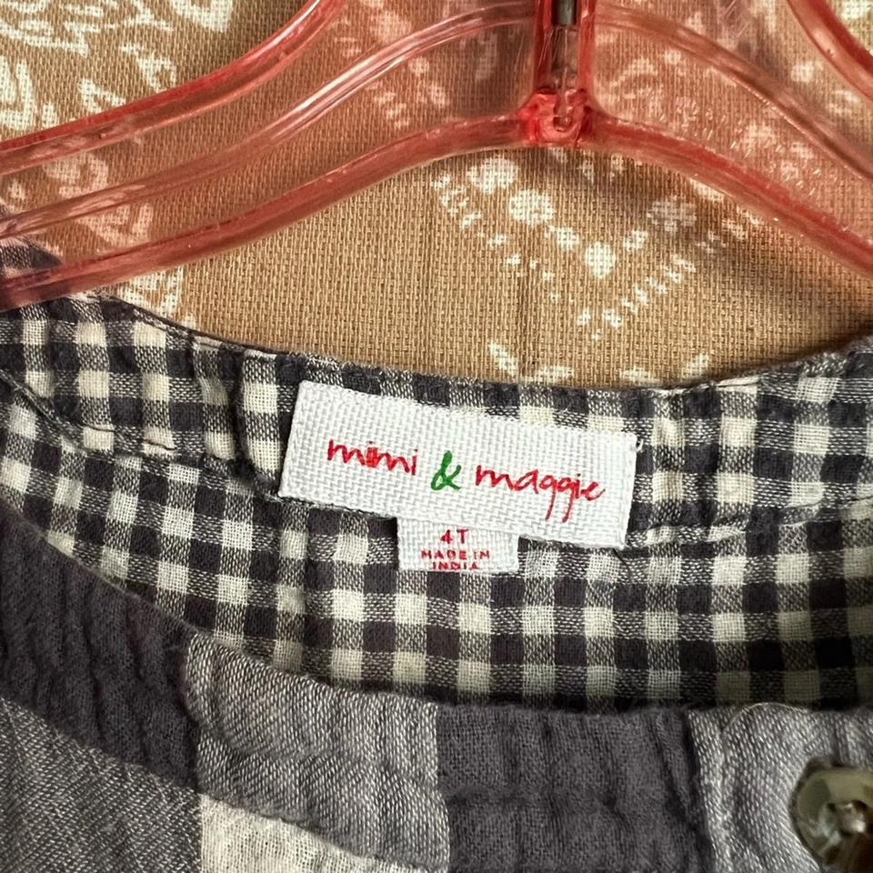Mimi & Maggie 100% Cotton Long Sleeve Grey & Cream Gingham Long Sleeve Dress 4T - Image 3 of 4