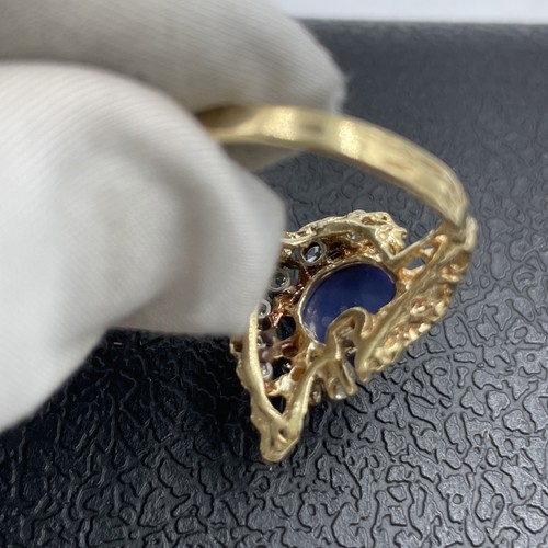 14K Yellow Gold Synthetic Lapis Lazuli & Diamond Ring 6.5g - Picture 10 of 17