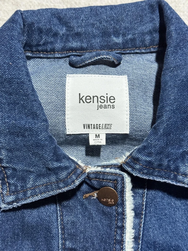 Chaqueta de mezclilla Kensie Jeans para mujer azul mediana forrada de sherpa camionero vintage de lujo Foto 2 de 4