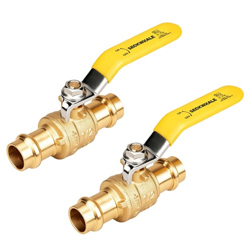 1/2 Inch Press Brass Ball Valve Full Port Shut Off for Copper Tubing 2 Pack