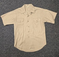VTG 80s US Navy Issued Tropical Short Sleeve Khaki Button Down Size M