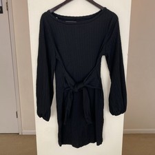 Black Knit Tie Front Long Sleeve Sweater Dress Womens Size Medium