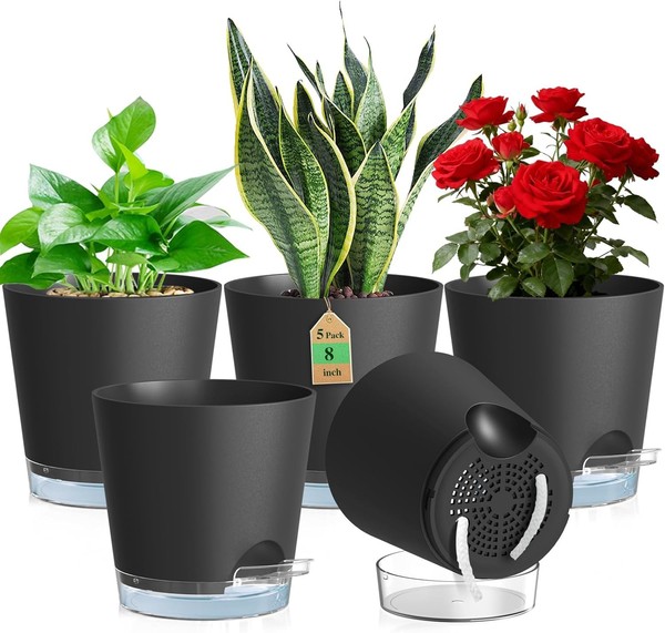 20 Cm SelbstbewäSserungstopf, 5Er Set Kunststoff PflanztöPfe Mit AbflusslöChern-image