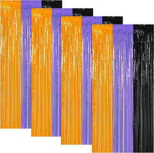 4 Pack Orange Purple Black Foil Fringe Curtains, Halloween Decorations