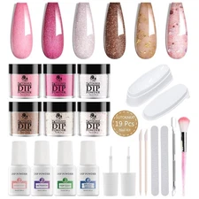 Dip Powder Nail Kit Starter, 6 Colors All Seasons Nude Pink 6, 6 Color 