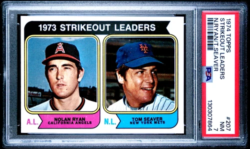 Nolan Ryan 1974 Topps Tom Seaver #207 HOF 1973 Strikeout Leaders PSA 7 MINT