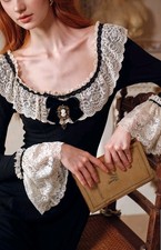 Black Lace Collar Long Sleeve Dress Small