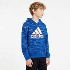 Adidas Boys Blue Camo Hoodie Logo Youth L 14/16 Sweatshirt