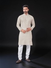 White Color Traditional Men's Kurta Pajama Set  Cultural Wear for Men