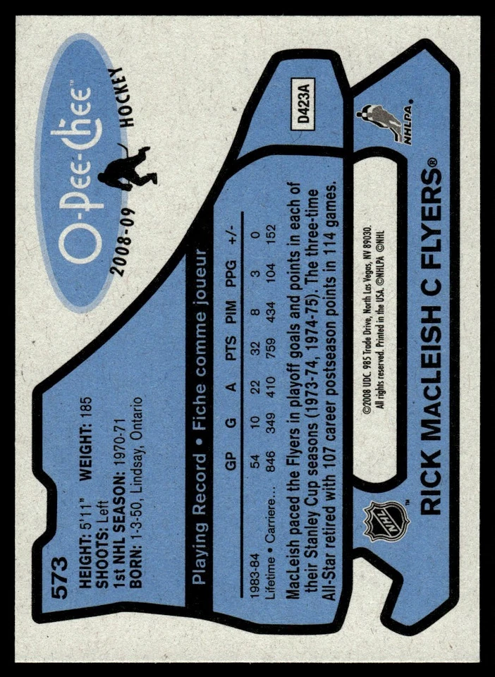 2008-09 O-Pee-Chee 1979-80 Retro Rick MacLeish Philadelphia Flyers #573 - Image 2 of 2