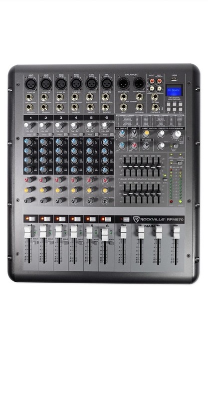 Rockville RPM870 8 Channel 6000w Powered Mixer w/USB, Effects, 8 XDR2 Mic Pres