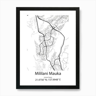 Mililani Mauka,United States Minima Framed Wall Art Poster Canvas Print Picture