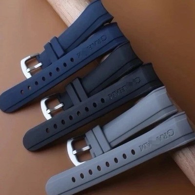 New Black/Blue/Grey 24mm Curved Rubber Watch Strap for Graham RT Chronofighter 