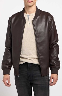$198 Slate & Stone (XL) Dark Brown Faux Leather Bomber Jacket New with Tags