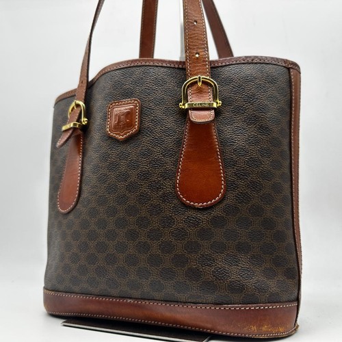 CELINE PVC Leather Tote Handbag Brown Macadam Triomphe Classic Used From Japan