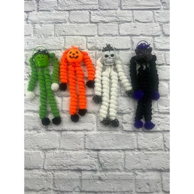Set of 4 Handmade Crochet Halloween Wall Hangings Pumpkin Skull Cat Frankenstein - Image 1 of 4